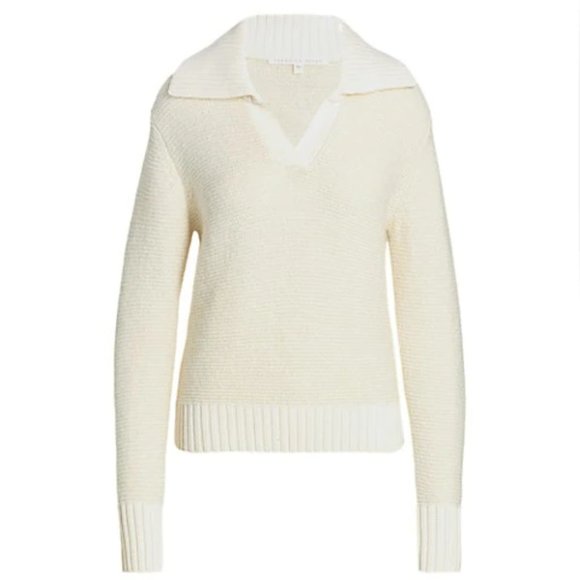 Veronica Beard Brogan Spread Collar Knit Sweater in Ivory Wool Alpaca Cashmere - Picture 6 of 13